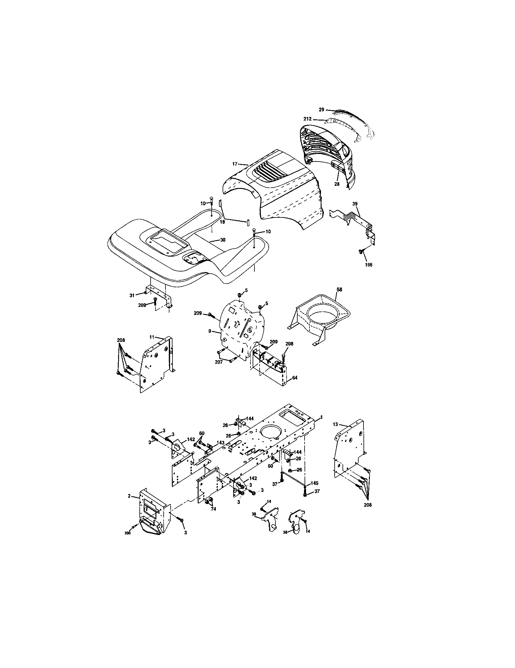Chassis And Enclosures Diagram and Parts List for  Craftsman Lawn Tractor
