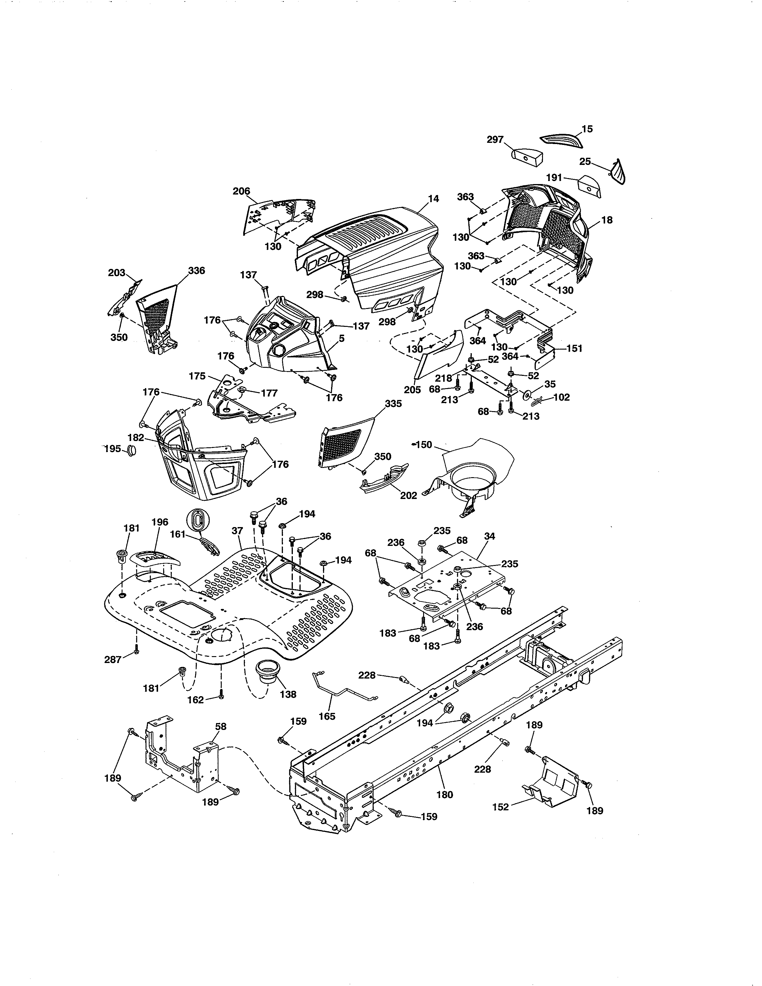Chassis Diagram and Parts List for  Craftsman Lawn Tractor