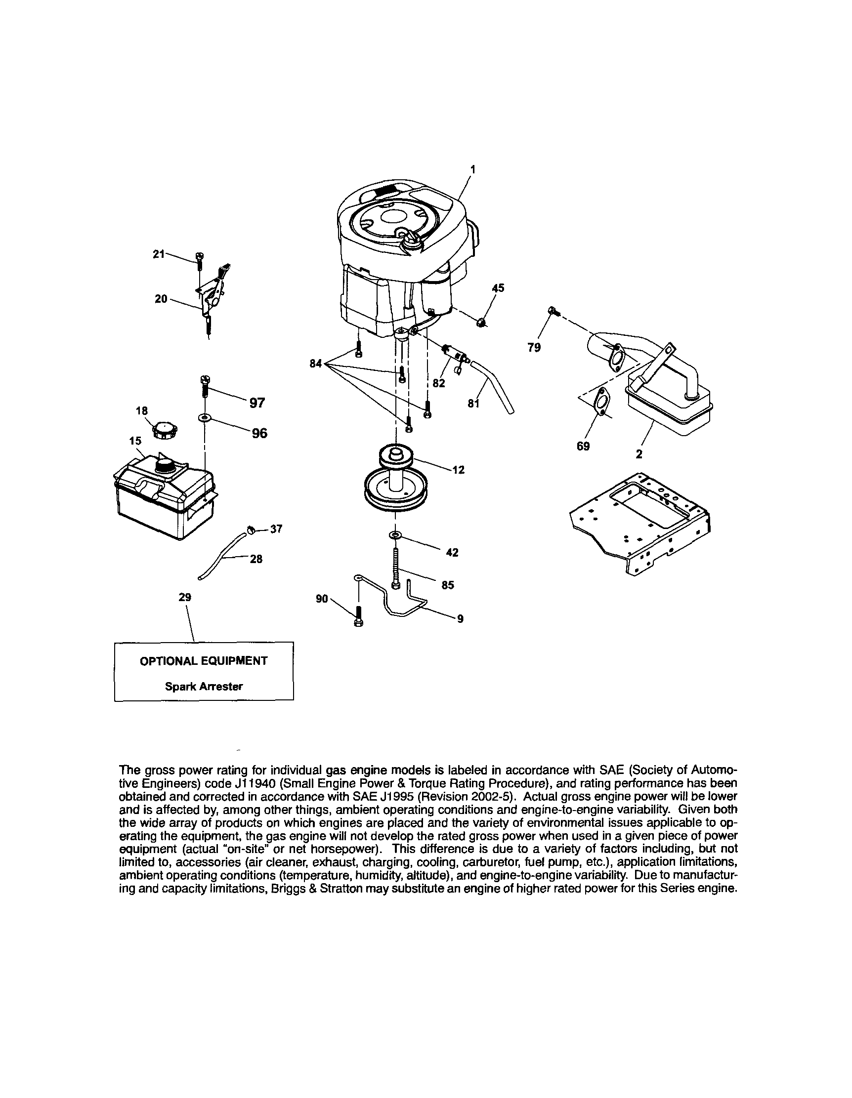Engine Diagram and Parts List for  Craftsman Lawn Tractor