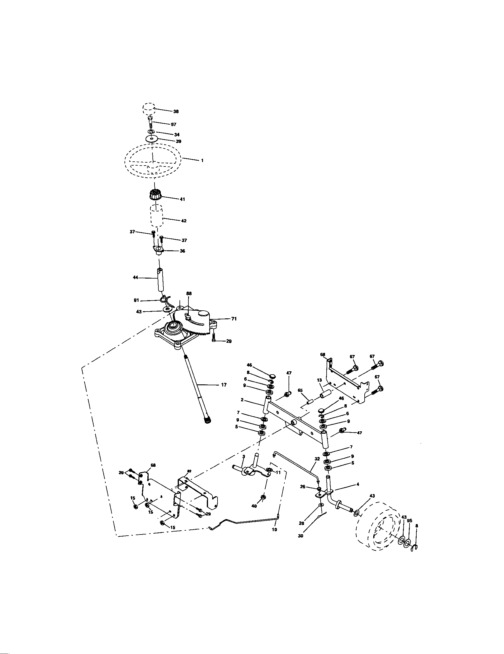 Steering Assembly Diagram and Parts List for  Craftsman Lawn Tractor