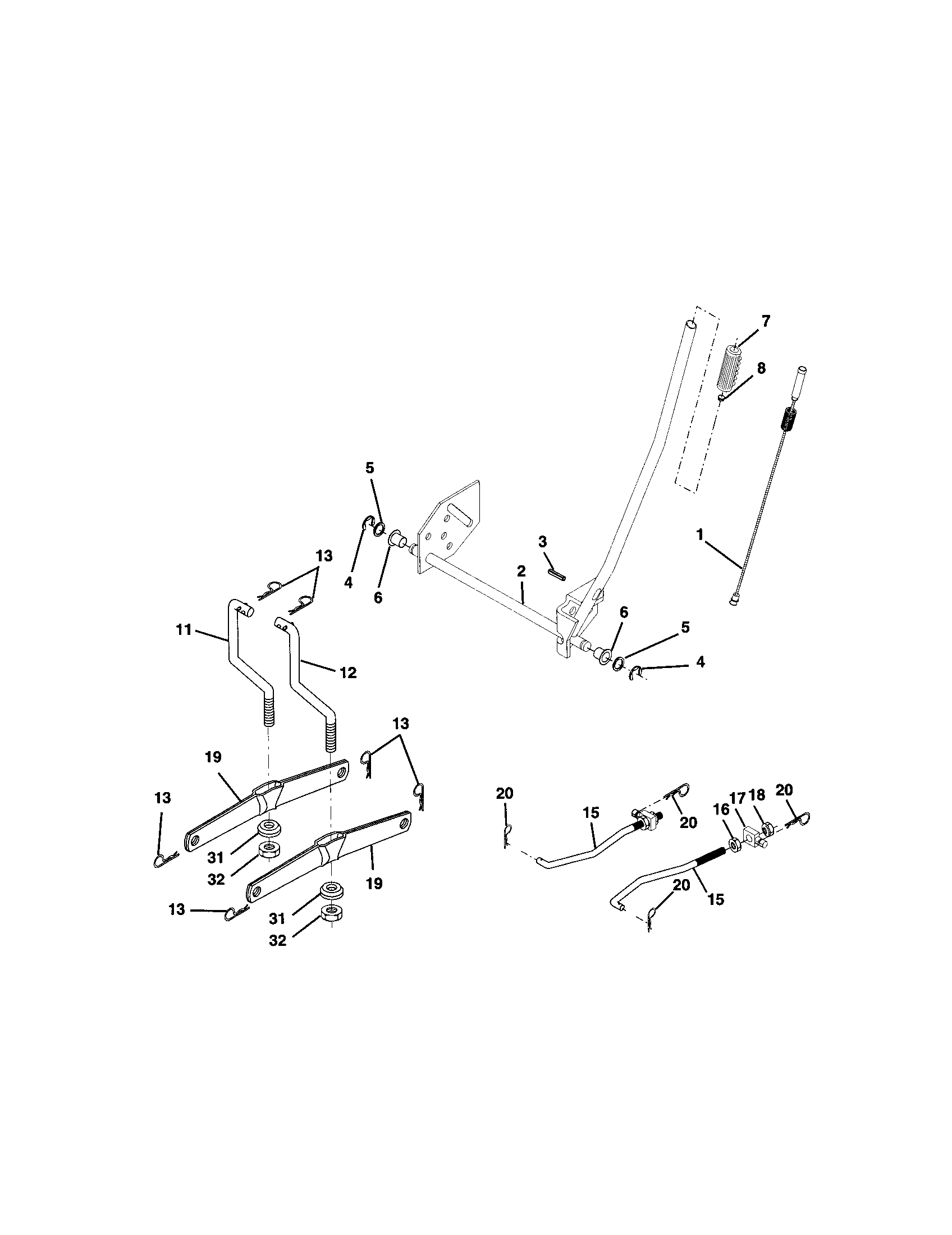 Lift Assembly Diagram and Parts List for  Craftsman Lawn Tractor