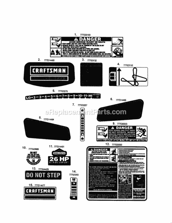 Page P Diagram and Parts List for  Craftsman Lawn Tractor
