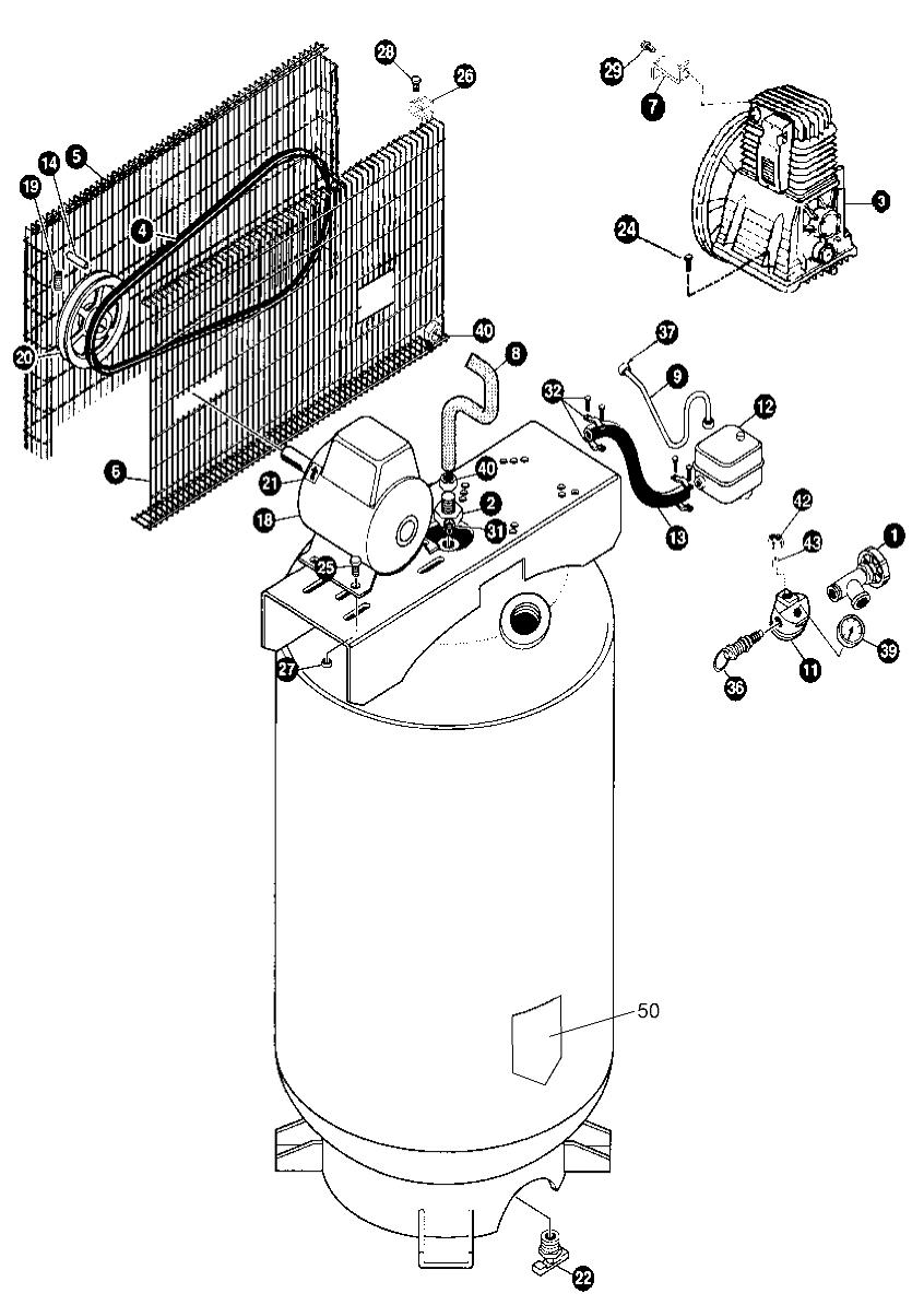 Default Diagram and Parts List for Type 0 DeVilbiss Compressor