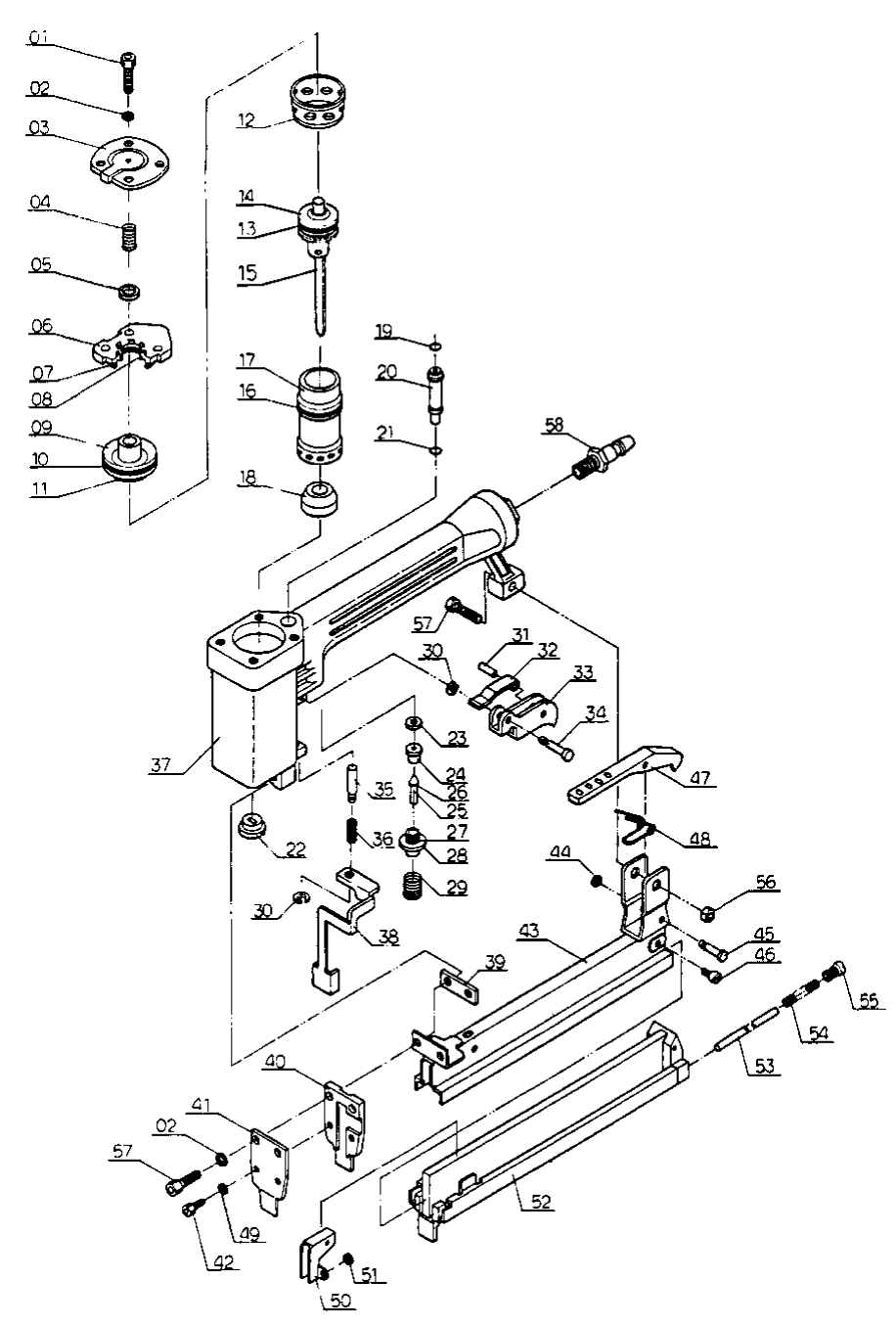 Default Diagram and Parts List for Type 0 DeVilbiss Nailer
