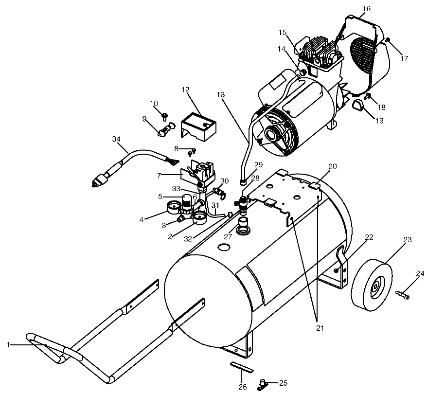 Default Diagram and Parts List for Type 1 DeVilbiss Compressor