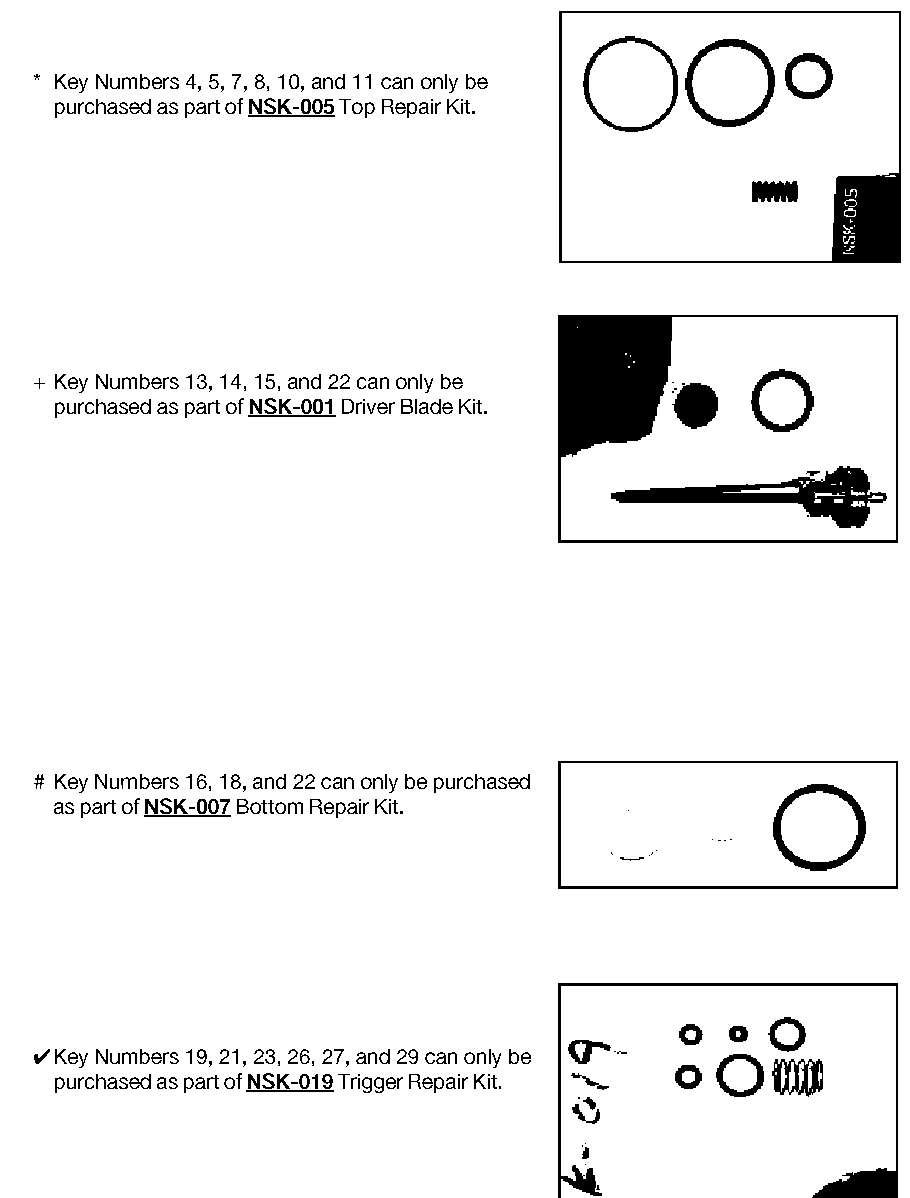 REPAIR KITS Diagram and Parts List for Type 0 DeVilbiss Nailer