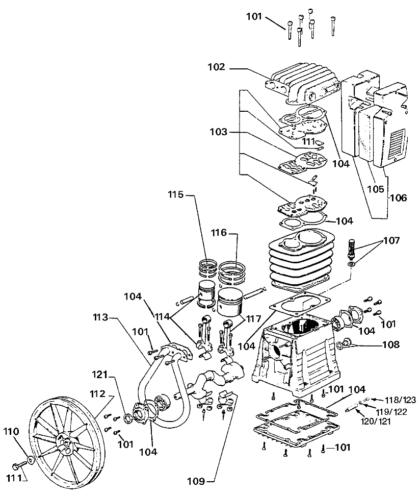 PUMP Diagram and Parts List for Type 1 DeVilbiss Compressor