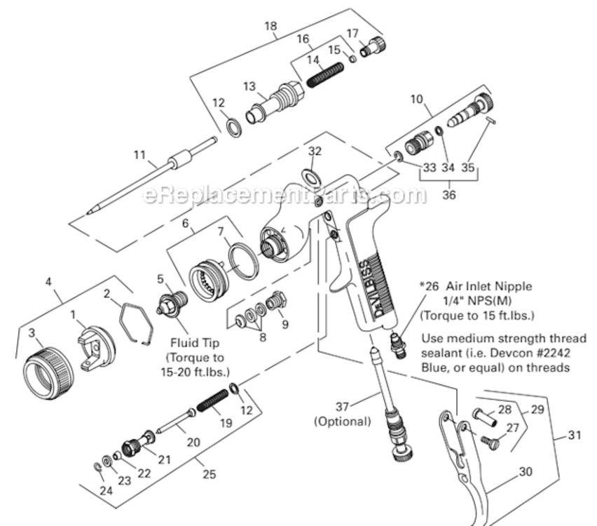 Page A Diagram and Parts List for  DeVilbiss Paint Sprayer