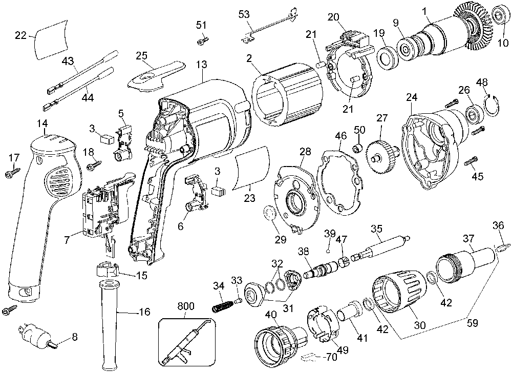 Page A Diagram and Parts List for Type 5 DeWALT Screwdriver