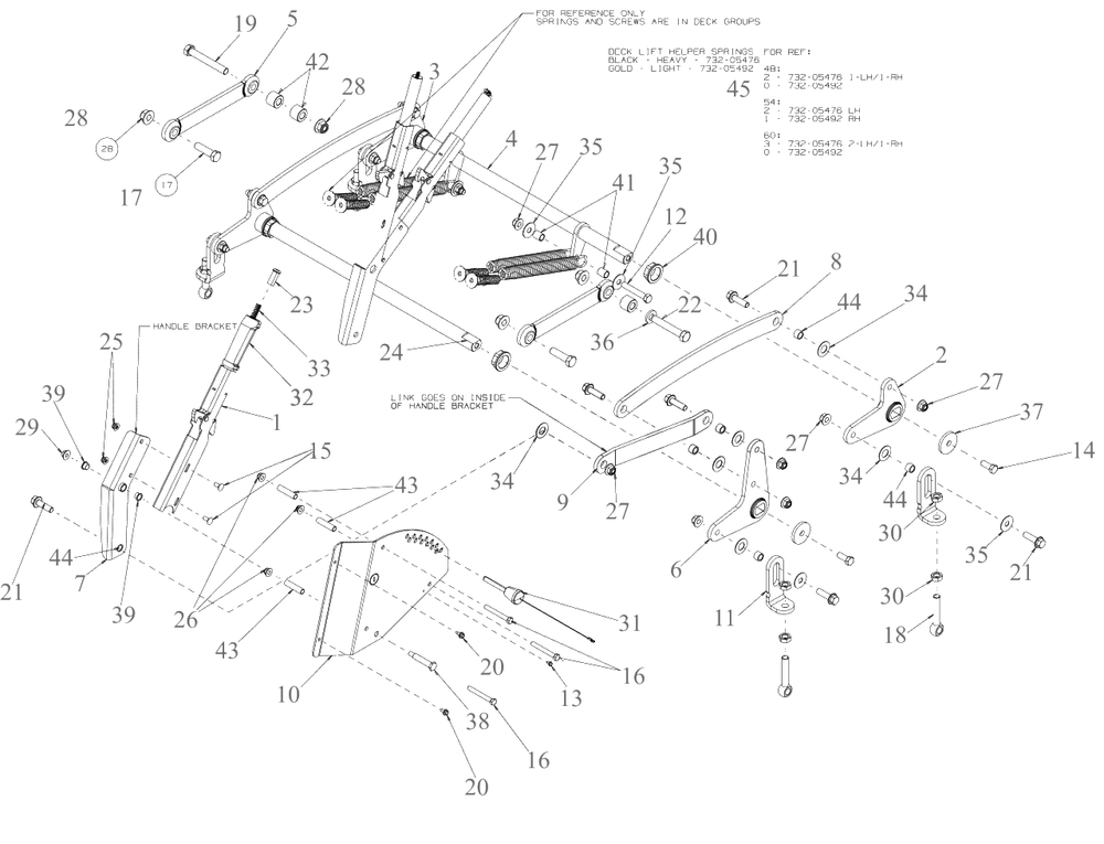 Deck Lift Diagram and Parts List for (53AL8CS6038)(2021) DeWALT Lawn Tractor
