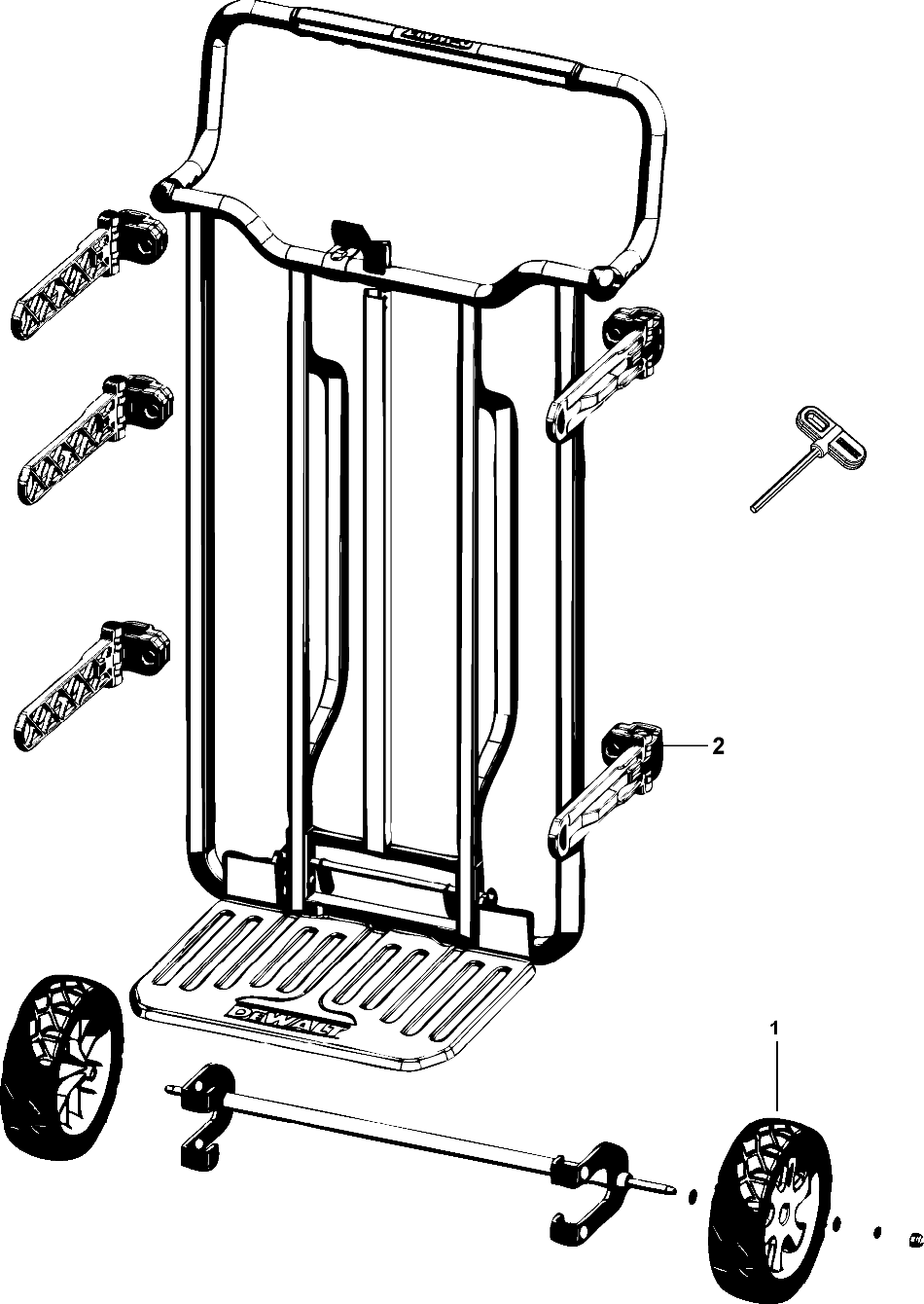 Default Diagram and Parts List for Type 0 DeWALT Tool Stand & Cart