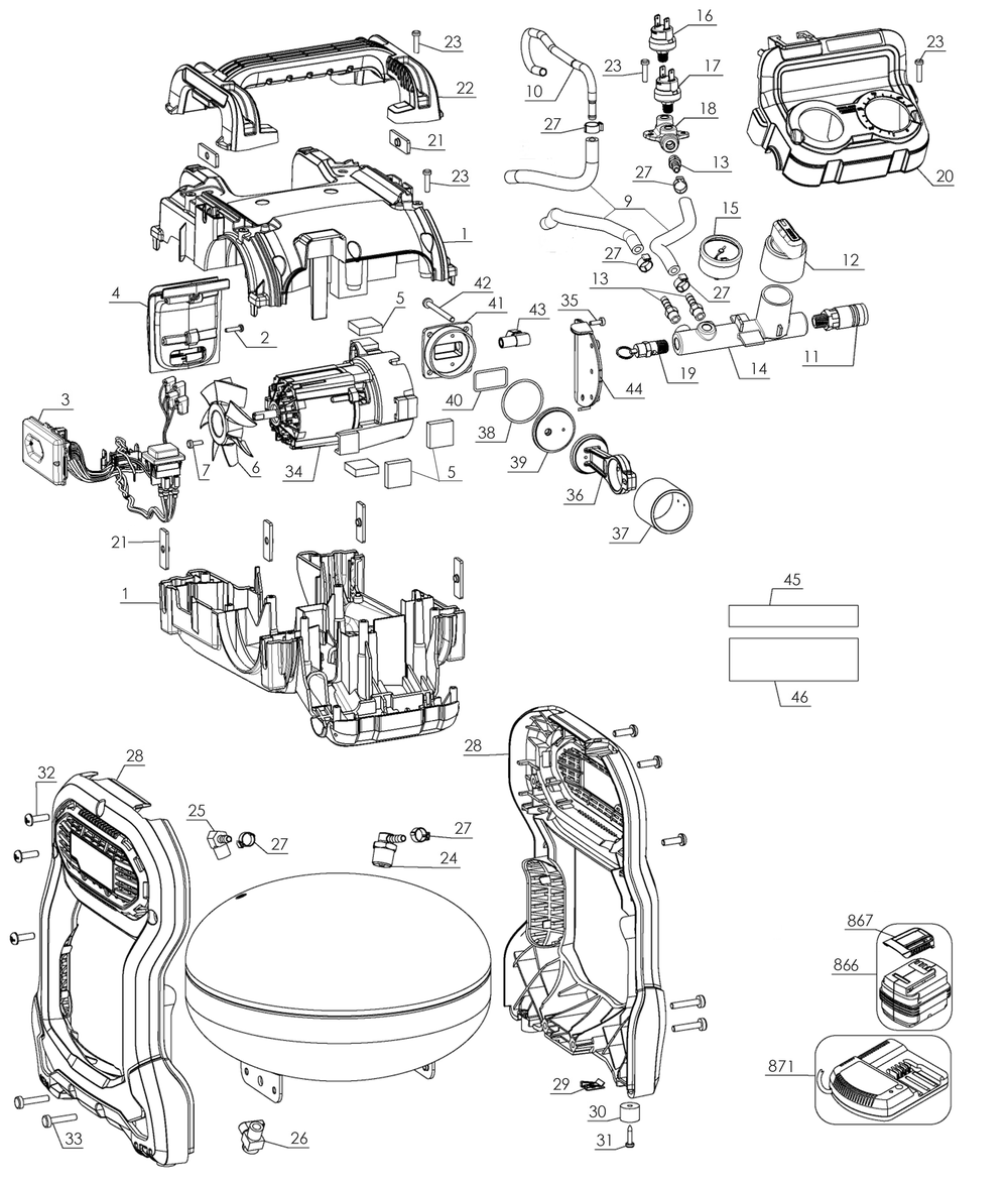 Exploded Diagram A Diagram and Parts List for Type 1 DeWALT Compressor