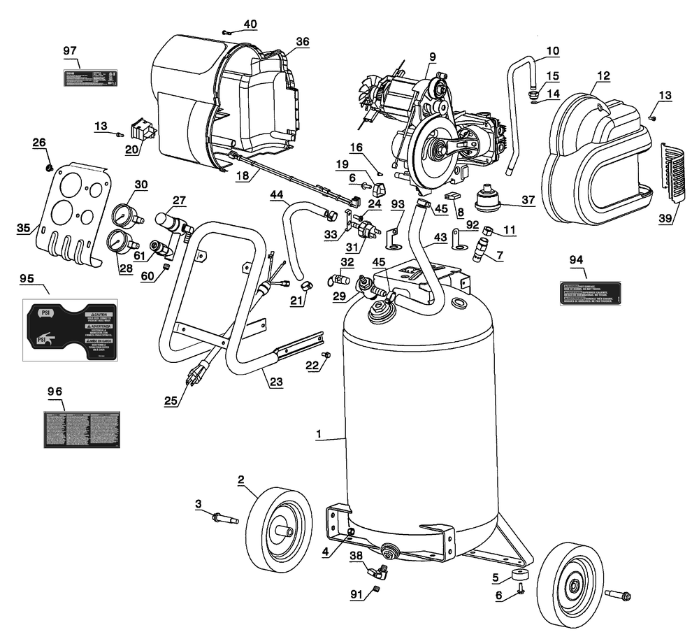 Exploded Diagram B Diagram and Parts List for Type 10 DeWALT Compressor