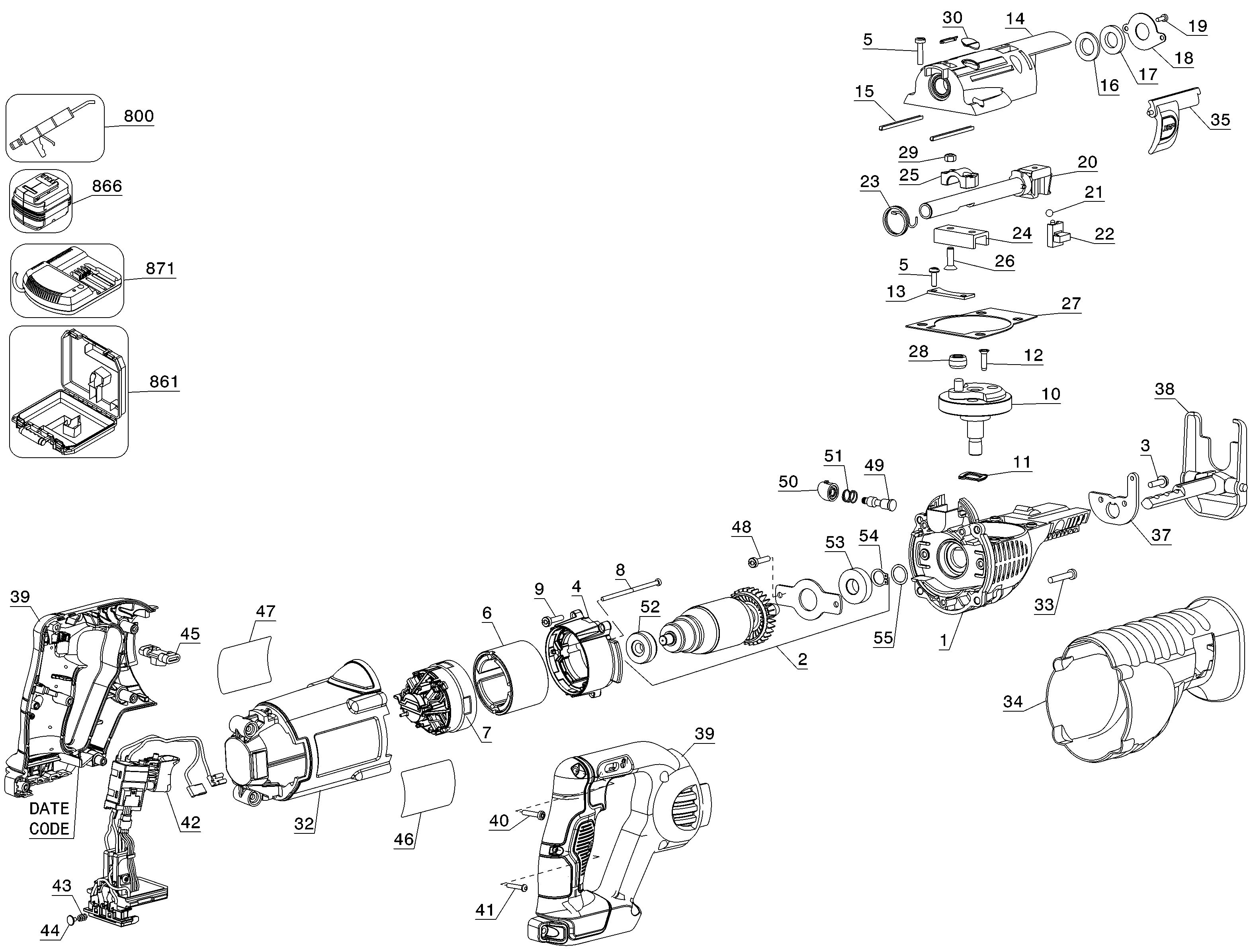 Page A Diagram and Parts List for 2 DeWALT Reciprocating Saw
