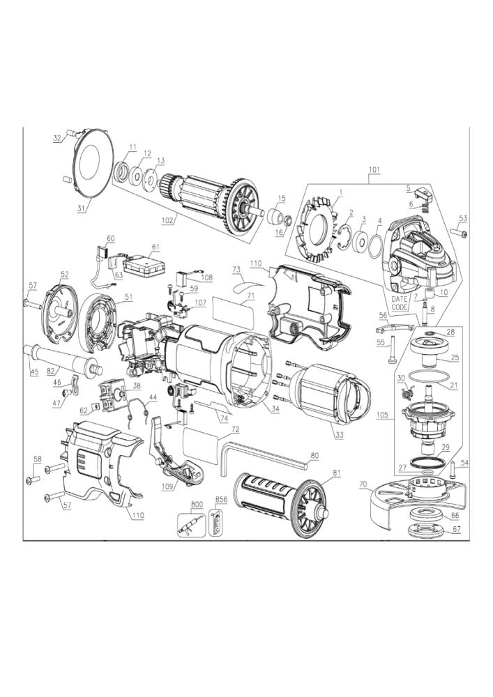 Exploded Diagram A Diagram and Parts List for Type 15 DeWALT Angle Grinder