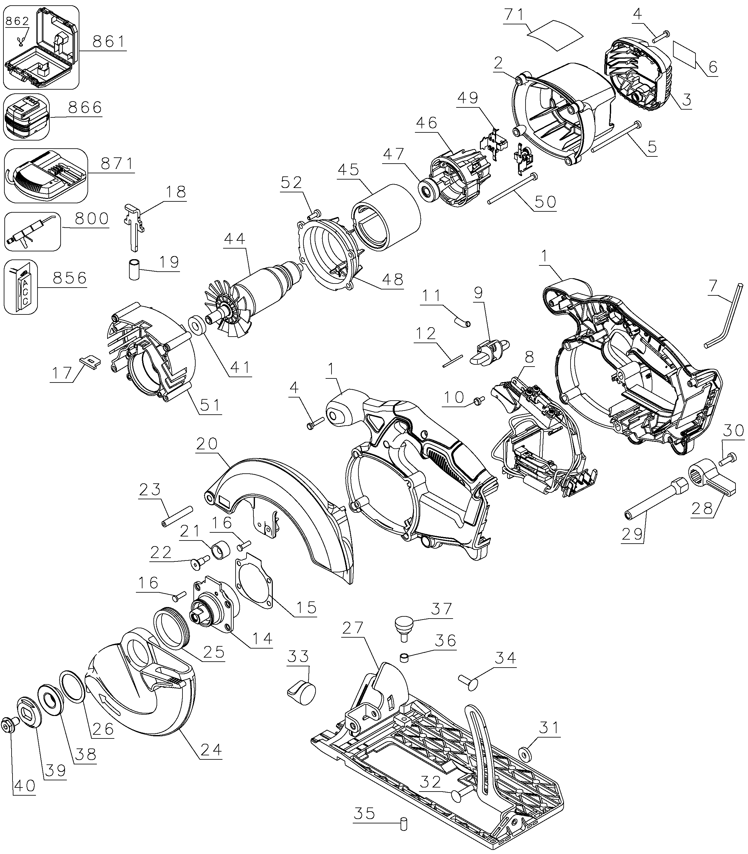 Page A Diagram and Parts List for 1 DeWALT Circular Saw