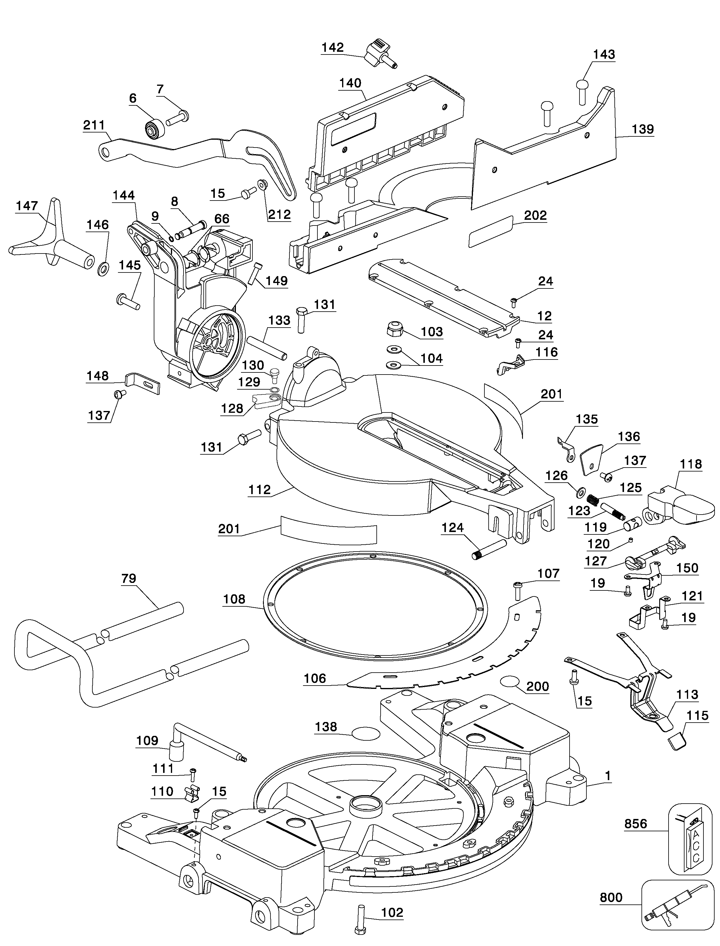 Page B Diagram and Parts List for 1 DeWALT Miter Saw