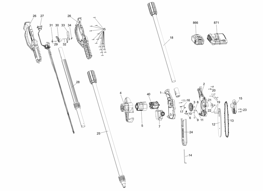 Diagram Diagram and Parts List for Type 2 DeWALT Pole Saw