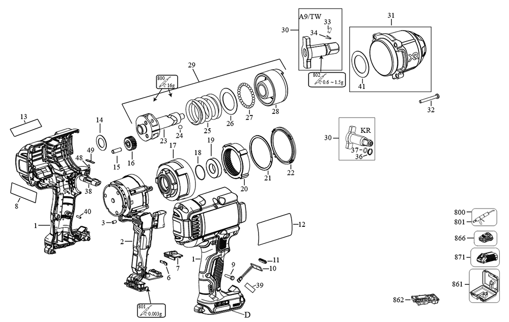 Diagram Diagram and Parts List for Type-4 DeWALT Wrench