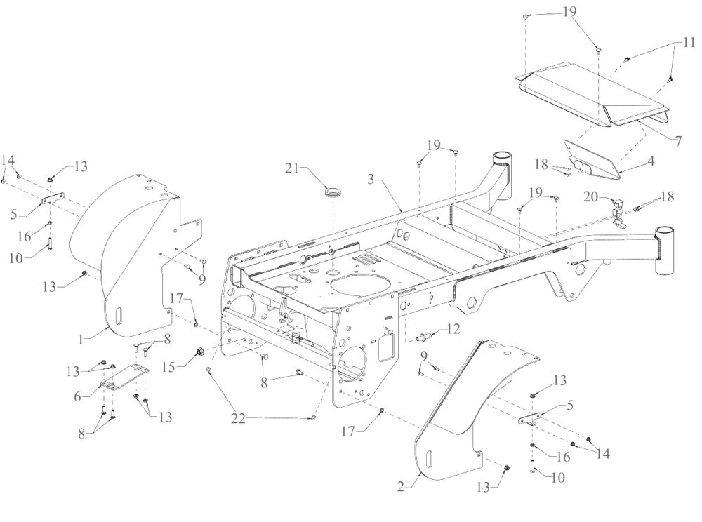 Frame Diagram and Parts List for (53AL8CS6038)(2021) DeWALT Lawn Tractor