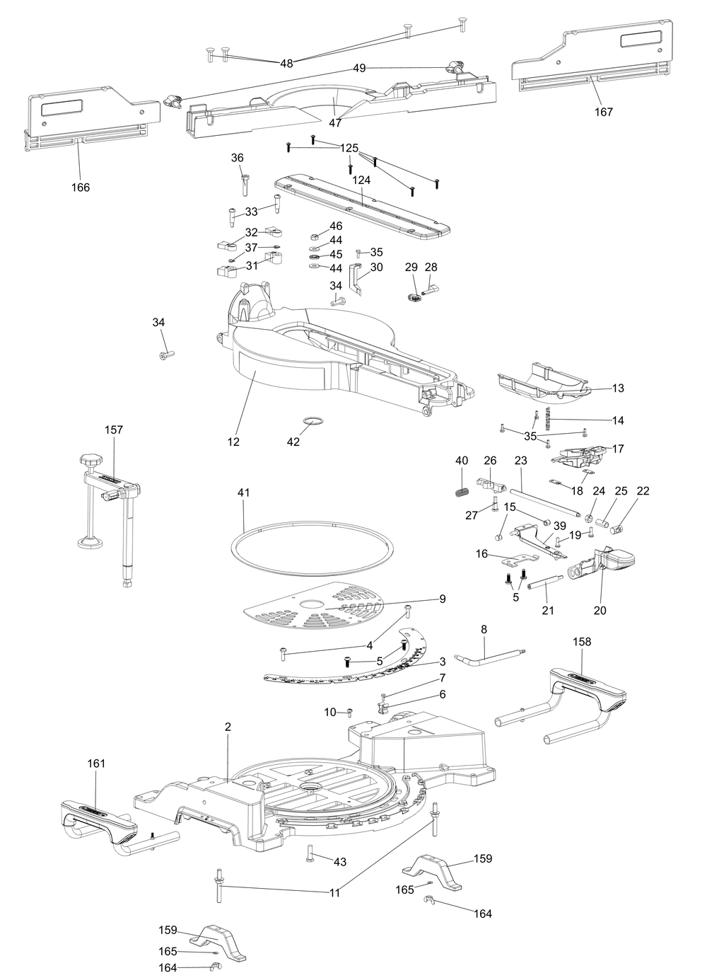 Exploded Diagram B Diagram and Parts List for Type 23 DeWALT Miter Saw