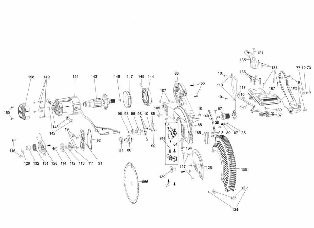 Section 1 Diagram and Parts List for Type 23 DeWALT Saw