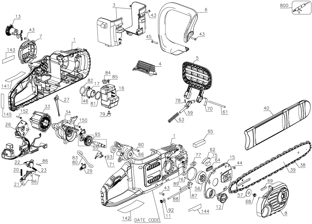 Diagram Diagram and Parts List for Type 2 DeWALT Chainsaw