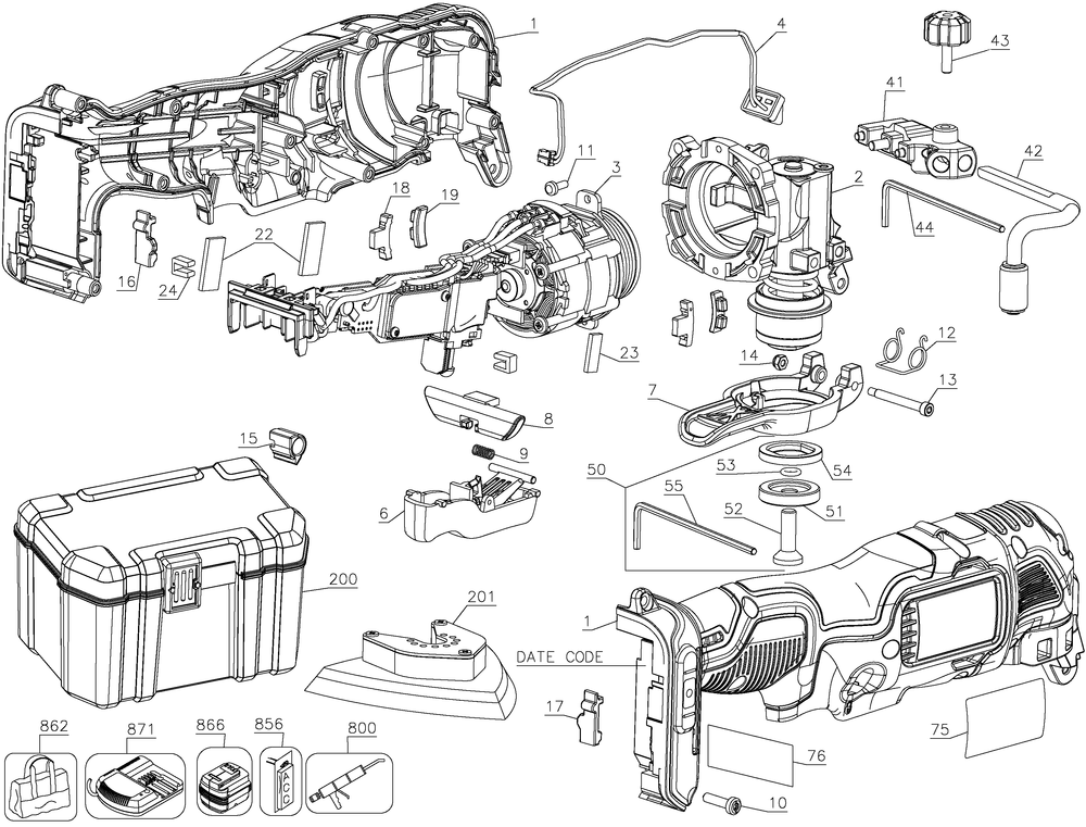 Diagram Diagram and Parts List for Type 1 DeWALT Saw