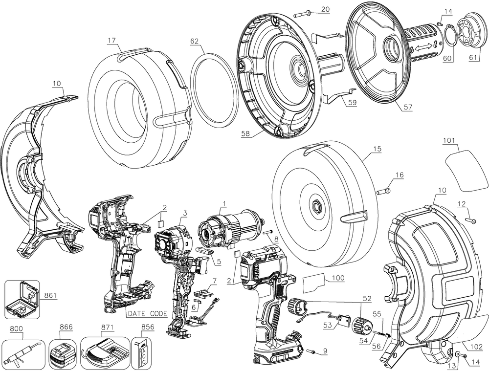 Section 1 Diagram and Parts List for Type 1 DeWALT Auger