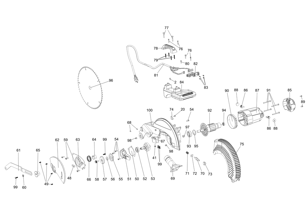 Diagram Diagram and Parts List for Type 20 DeWALT Miter Saw