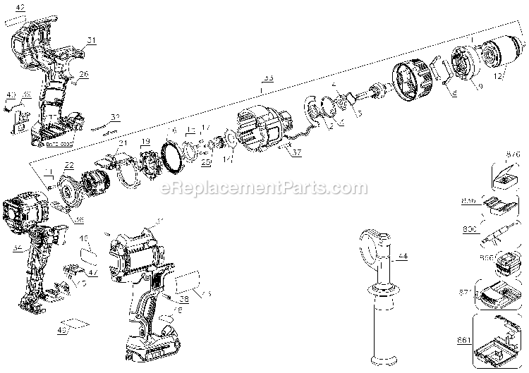 Page A Diagram and Parts List for Type 2 DeWALT Cordless Drill