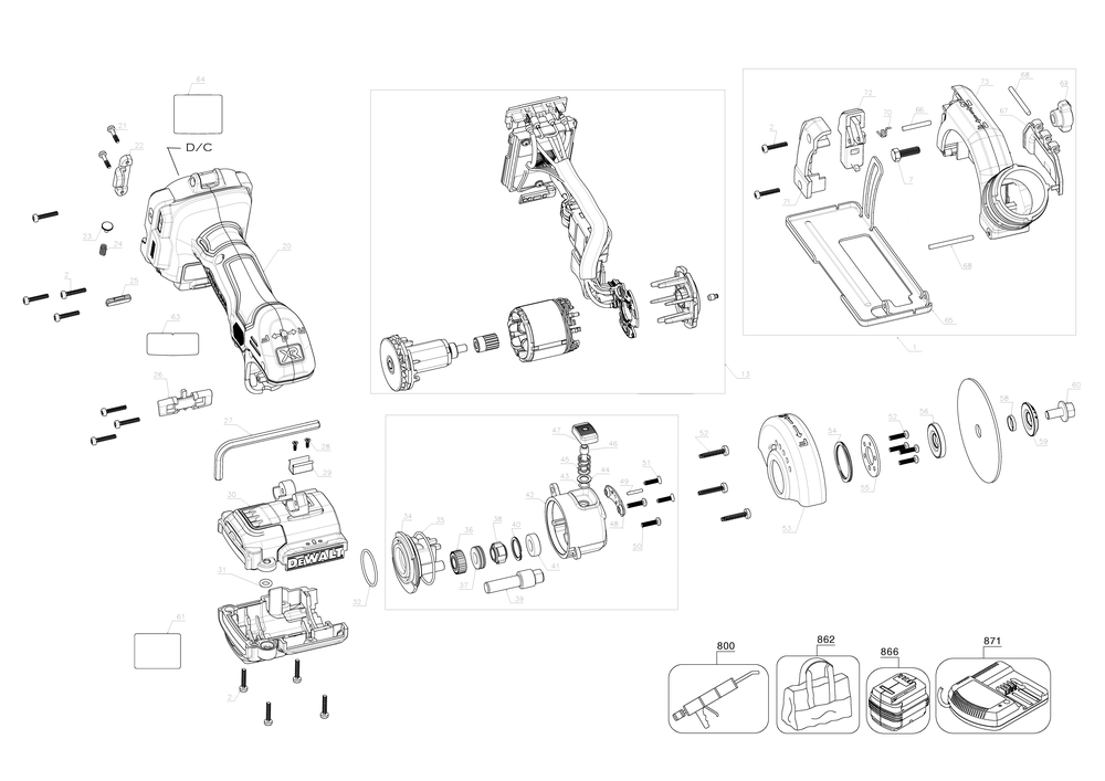 Exploded Diagram A Diagram and Parts List for Type 1 DeWALT Saw