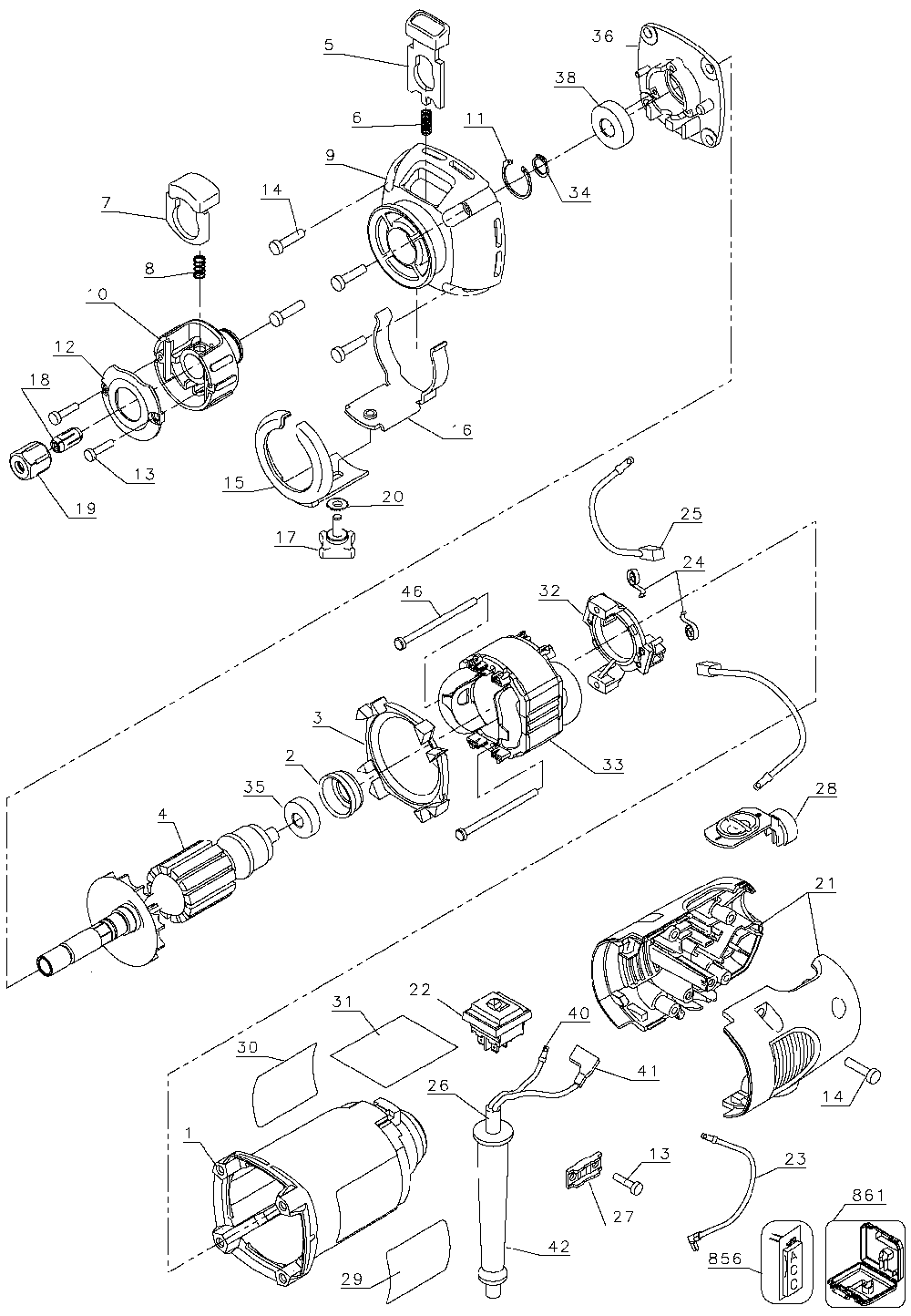 Page A Diagram and Parts List for Type 3 DeWALT Chop Saw