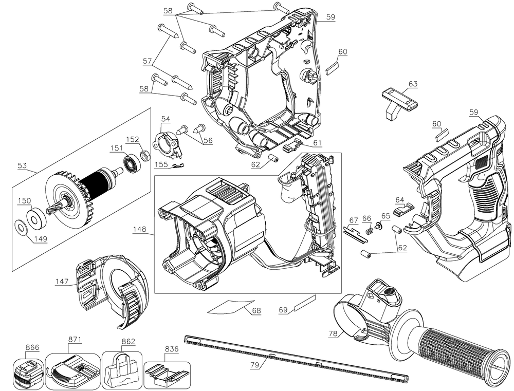 Section 2 Diagram and Parts List for Type 1 DeWALT Hammer Drill