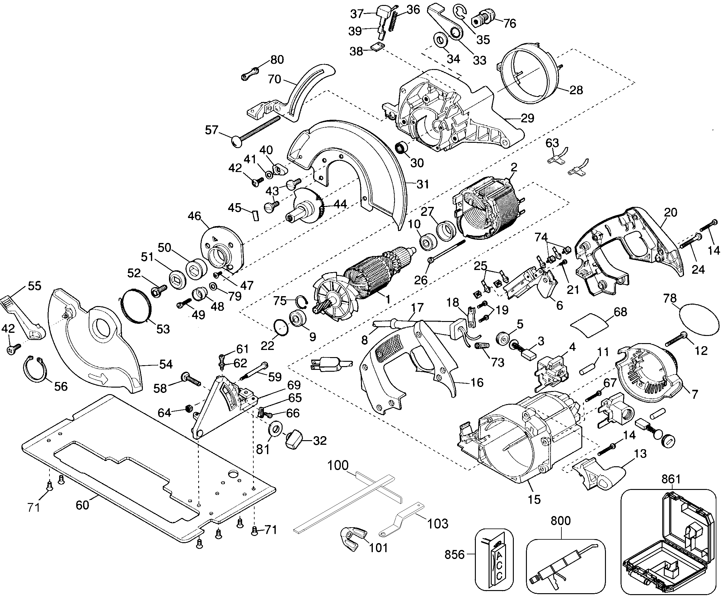 Page A Diagram and Parts List for 3 DeWALT Circular Saw