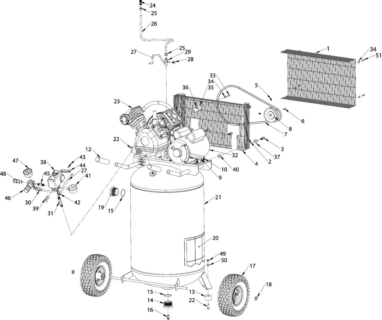 Default Diagram and Parts List for Type 0 DeWALT Compressor