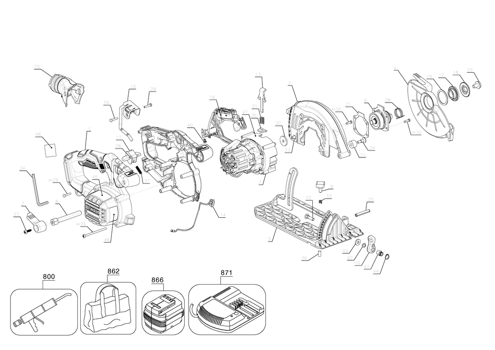 Exploded Diagram A Diagram and Parts List for Type 1 DeWALT Circular Saw