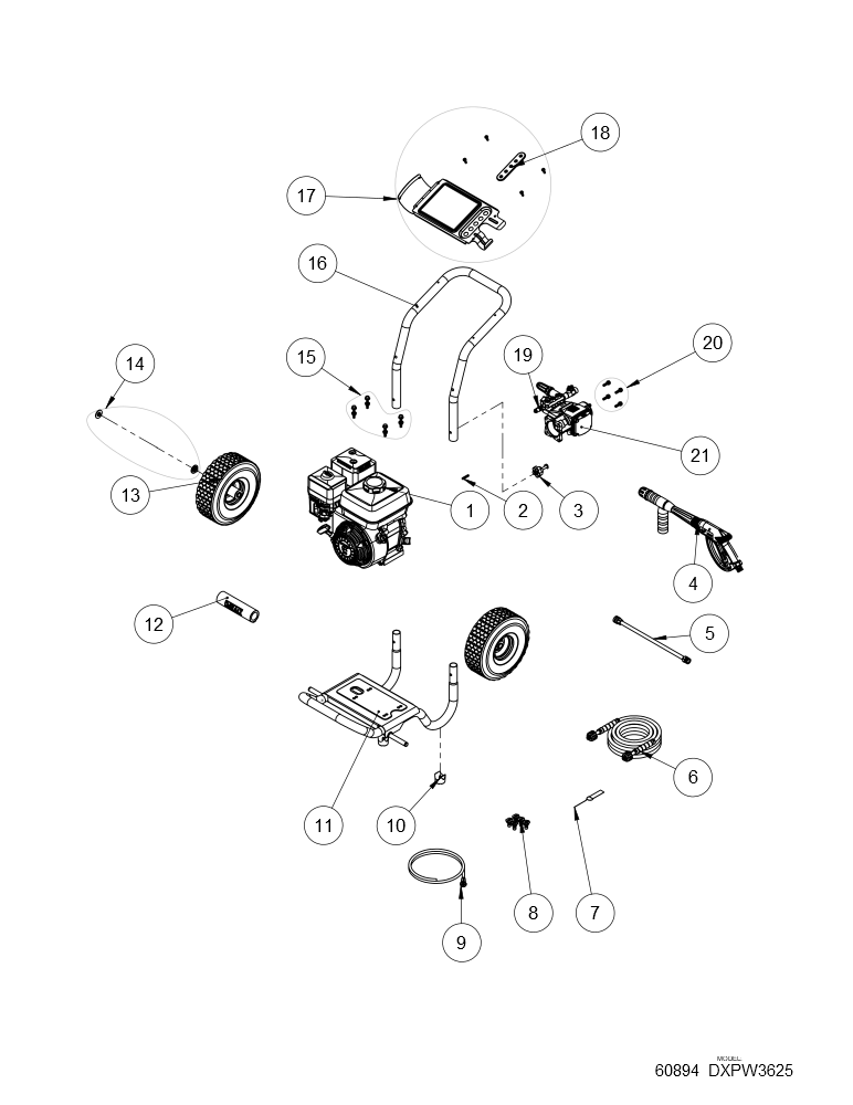 Exploded Diagram B Diagram and Parts List for Type 0 DeWALT Pressure Washer