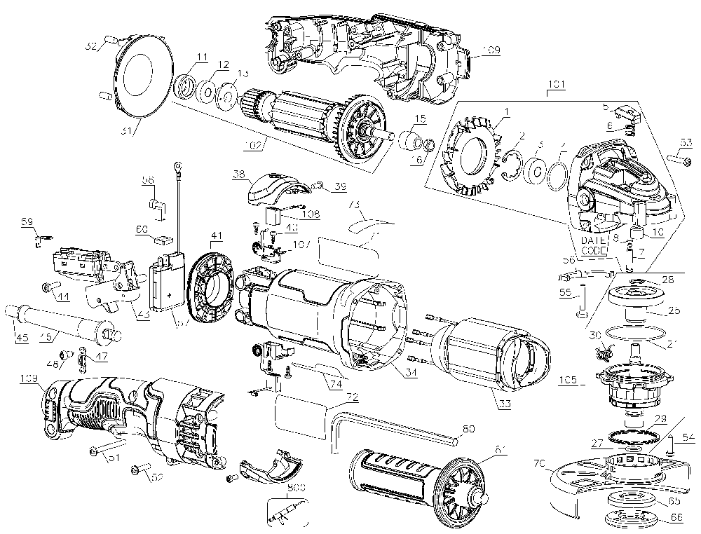 Exploded Diagram A Diagram and Parts List for Type 15 DeWALT Angle Grinder