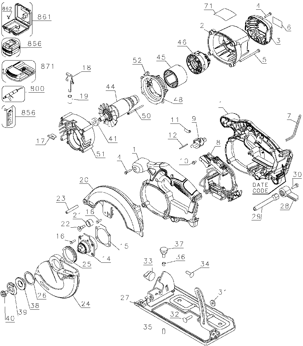 Page A Diagram and Parts List for Type 5 DeWALT Circular Saw