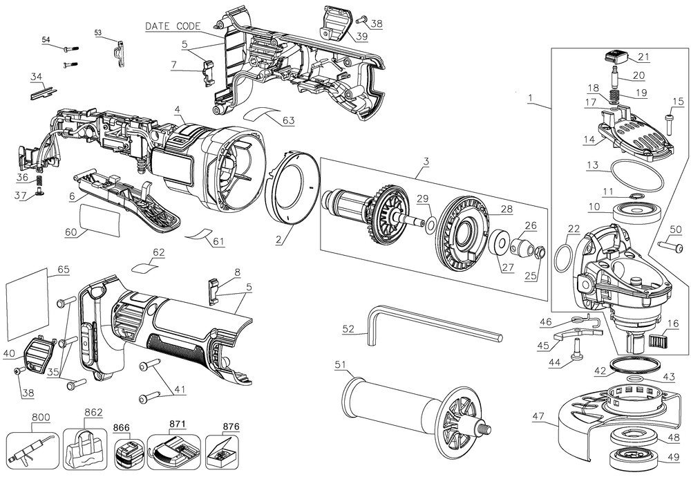 Exploded Diagram A Diagram and Parts List for Type 10 DeWALT Angle Grinder