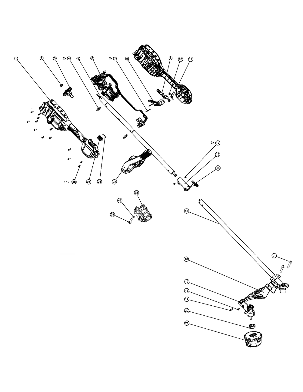 Exploded Diagram Diagram and Parts List for Type 1 DeWALT Trimmer