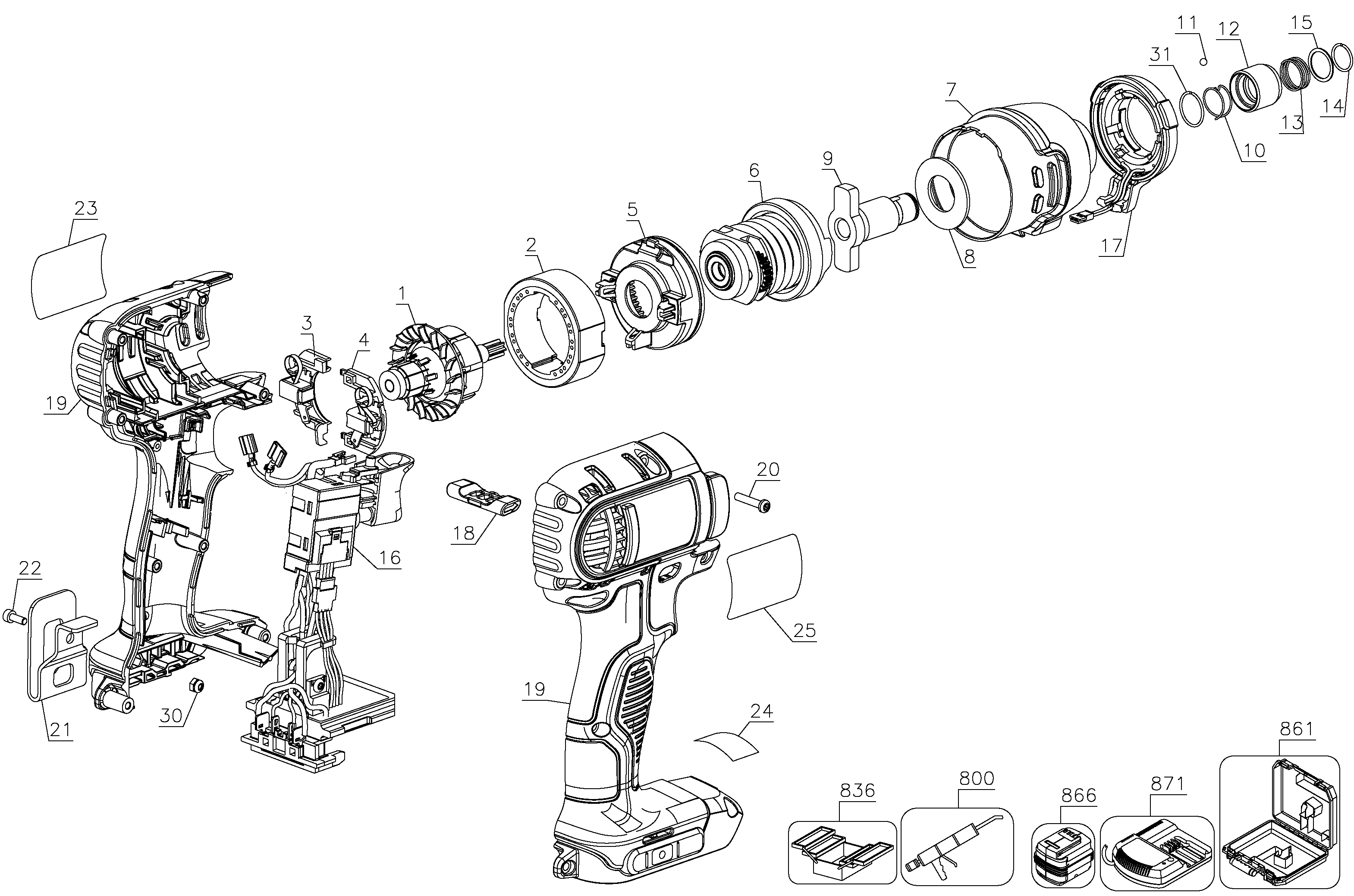 Page A Diagram and Parts List for 2 DeWALT Impact Driver
