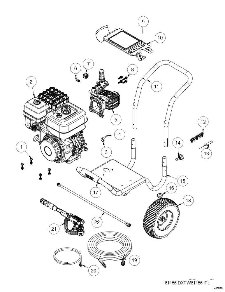 Exploded Diagram A Diagram and Parts List for Type 0 DeWALT Pressure Washer