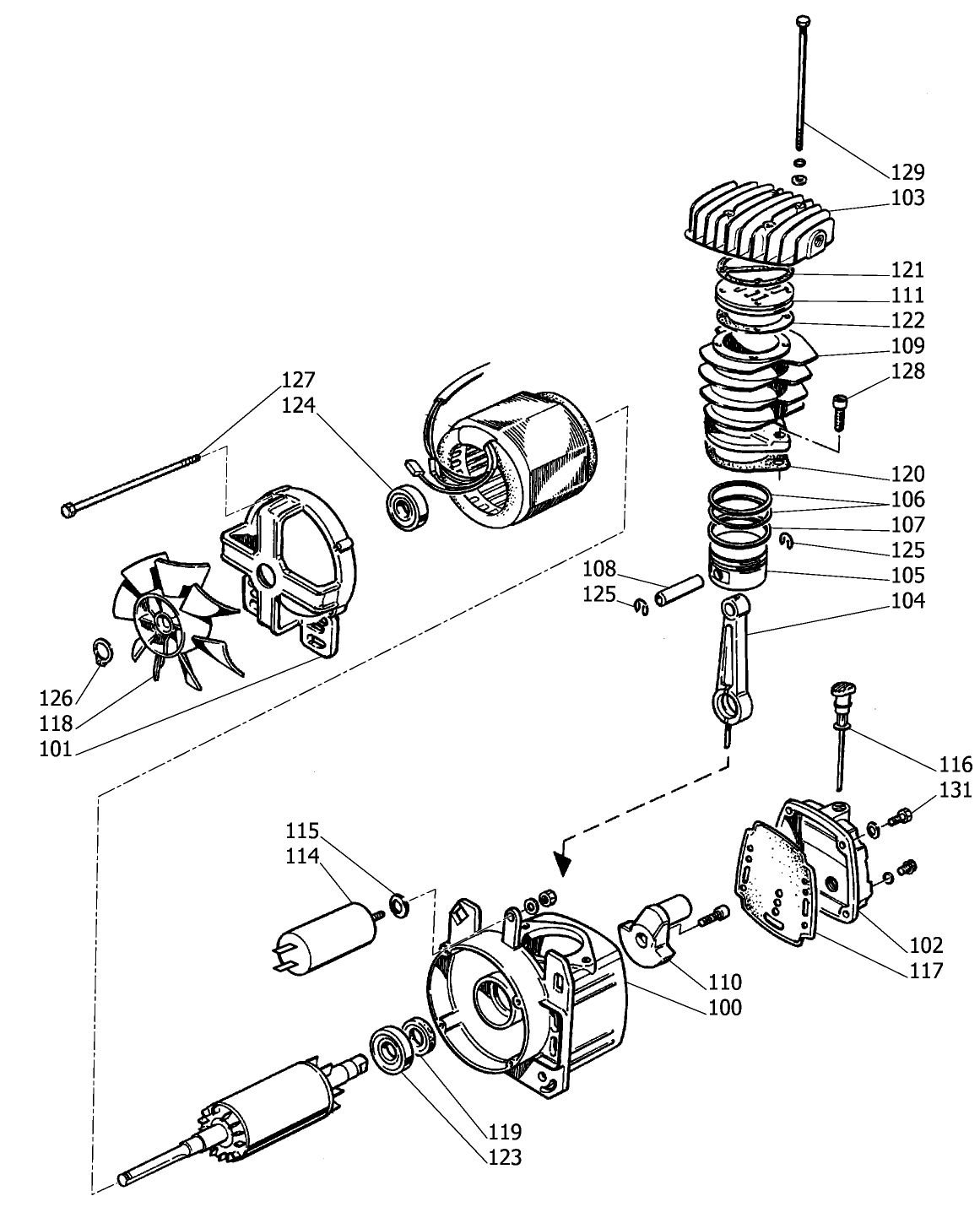 PUMP Diagram and Parts List for Type 1 DeWALT Compressor