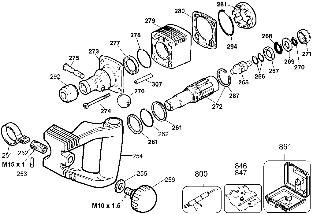 Default Diagram and Parts List for DW551K Type 103 DeWALT Hammer