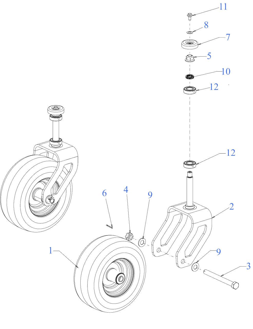 Wheels - Front Diagram and Parts List for (53AL8CS6038)(2021) DeWALT Lawn Tractor