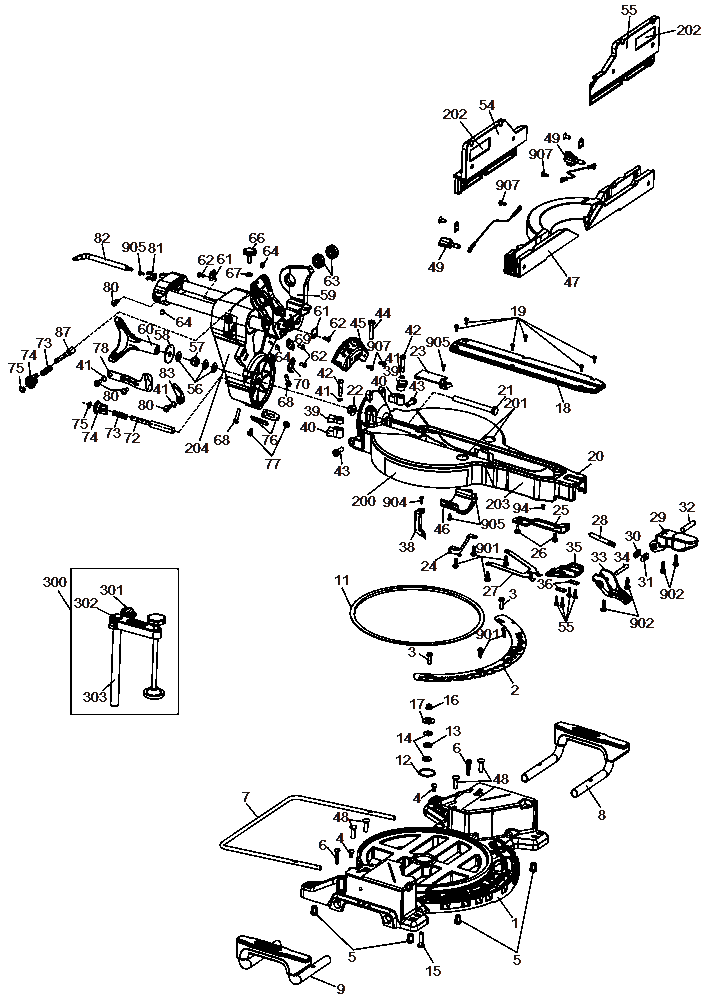 Diagram Diagram and Parts List for Type 20 DeWALT Miter Saw