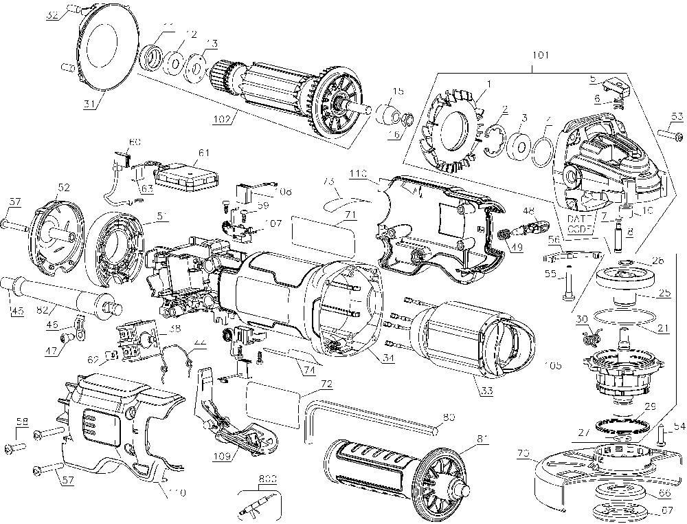 Exploded Diagram A Diagram and Parts List for Type 15 DeWALT Angle Grinder