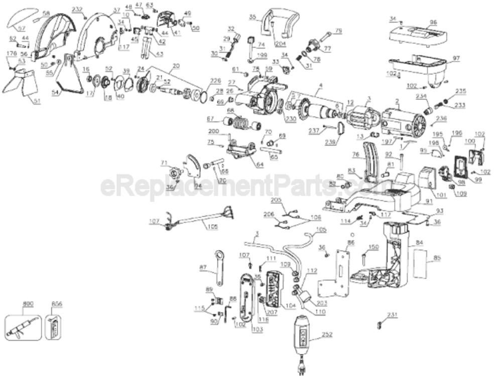 Page A Diagram and Parts List for Type 1 DeWALT Tile Saw